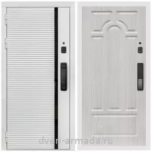 Левые входные двери, Умная входная смарт-дверь Армада Каскад WHITE МДФ 10 мм Kaadas K9 / МДФ 6 мм ФЛ-58 Дуб белёный