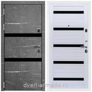 МДФ без фрезеровки, Дверь входная Армада Престиж Белая шагрень МДФ 16 мм Торос графит / МДФ 16 мм СБ-14 Сандал белый стекло черное