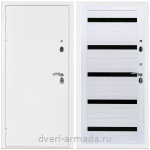 Двери со склада, Дверь входная Армада Оптима Белая шагрень / МДФ 16 мм СБ-14 Сандал белый стекло черное