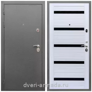 Двери со склада, Дверь входная Армада Оптима Антик серебро / МДФ 16 мм СБ-14 Сандал белый стекло черное
