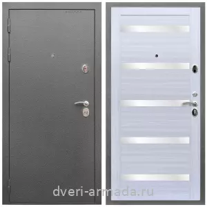 Двери со склада, Дверь входная Армада Оптима Антик серебро / МДФ 16 мм СБ-14 Сандал белый стекло белое
